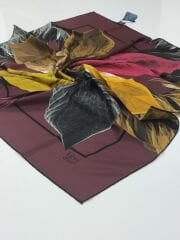 LEVİDOR TİVİL İPEK  EŞARP YAPRAK DESEN BORDO 1001-4