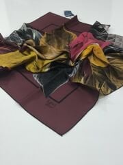 LEVİDOR TİVİL İPEK  EŞARP YAPRAK DESEN BORDO 1001-4