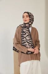 CARDİON MEDİNE İPEĞİ ŞAL ZEBRA DESEN SİYAH VİZON