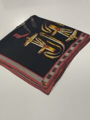 HERMES VUAL İPEK ŞAL KEMER DESENLİ SİYAH KIRMIZI