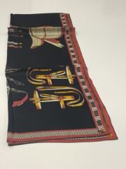 VUAL İPEK ŞAL KEMER DESENLİ SİYAH KIRMIZI