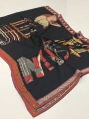 VUAL İPEK ŞAL KEMER DESENLİ SİYAH KIRMIZI