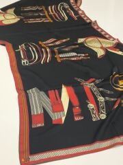 HERMES VUAL İPEK ŞAL KEMER DESENLİ SİYAH KIRMIZI