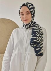 CARDİON MEDİNE İPEĞİ ŞAL ZEBRA DESEN LACİVERT