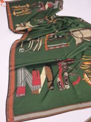 HERMES VUAL İPEK ŞAL KEMER DESENLİ YEŞİL