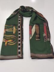 HERMES VUAL İPEK ŞAL KEMER DESENLİ YEŞİL