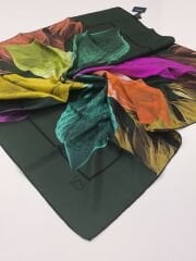 LEVİDOR TİVİL İPEK  EŞARP YAPRAK DESEN ZÜMRÜT YEŞİLİ 1001-6