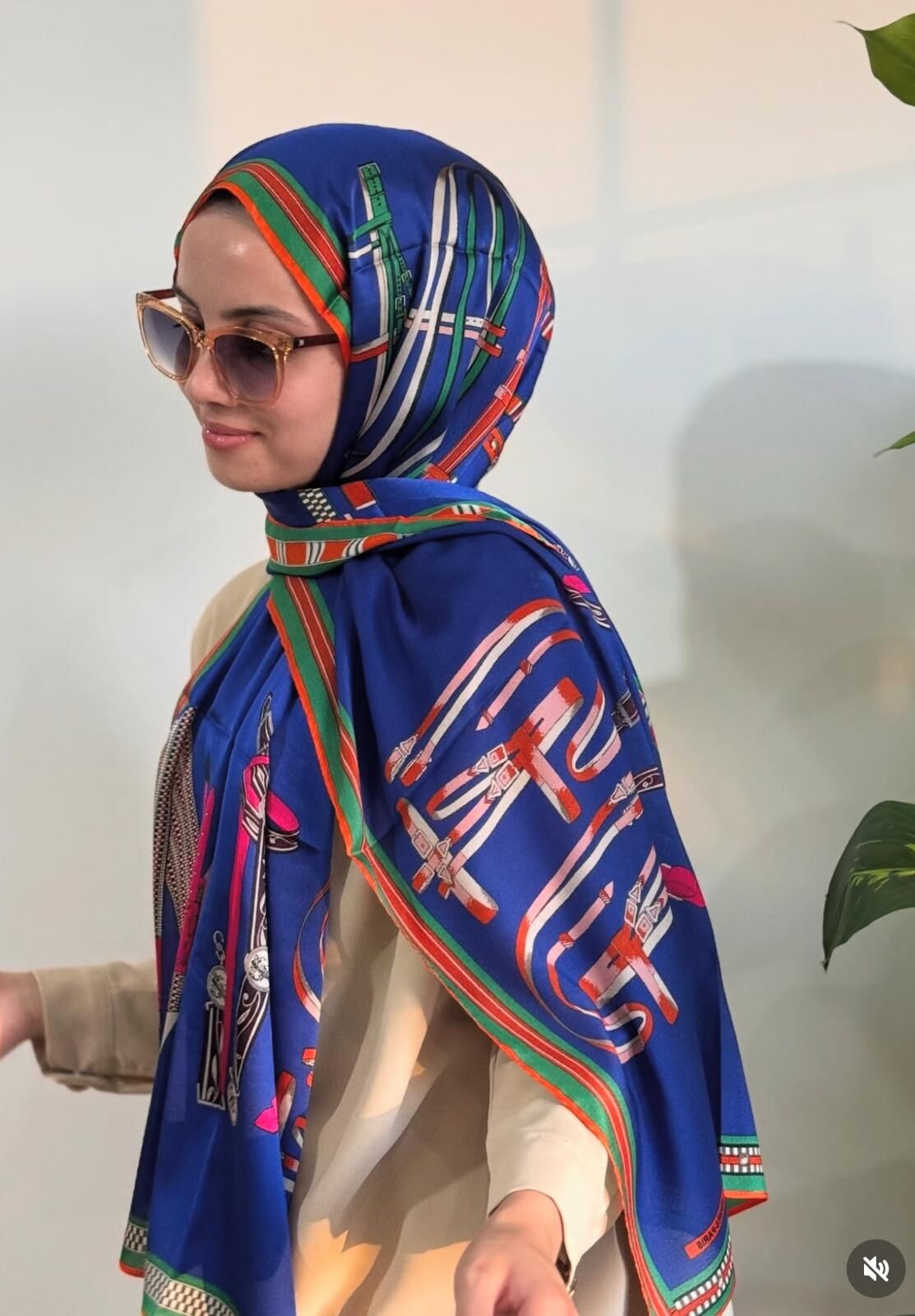 VUAL İPEK ŞAL KEMER DESENLİ SAKS YEŞİL