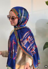VUAL İPEK ŞAL KEMER DESENLİ SAKS YEŞİL