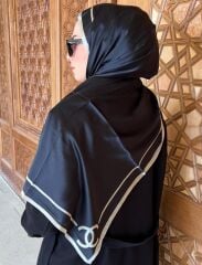 C DESEN VUAL İPEK ŞAL  ORTASI BOŞ SİYAH KIRIK BEYAZ