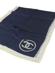 C DESEN VUAL İPEK ŞAL  ORTASI BOŞ LACİVERT KIRIK BEYAZ