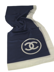 C DESEN VUAL İPEK ŞAL  ORTASI BOŞ LACİVERT KIRIK BEYAZ