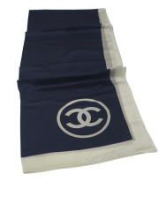 C DESEN VUAL İPEK ŞAL  ORTASI BOŞ LACİVERT KIRIK BEYAZ