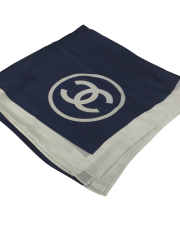 C DESEN VUAL İPEK ŞAL  ORTASI BOŞ LACİVERT KIRIK BEYAZ