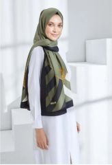 CARDİON MEDİNE İPEĞİ ŞAL BAROK DESEN HAKİ YEŞİL