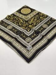 LEVİDOR TİVİL İPEK EŞARP BAROK DESEN SİYAH GOLD 3762-1