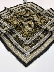 LEVİDOR TİVİL İPEK EŞARP BAROK DESEN SİYAH GOLD 3762-1