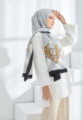 CARDİON MEDİNE İPEĞİ ŞAL BAROK DESEN GÜMÜŞ