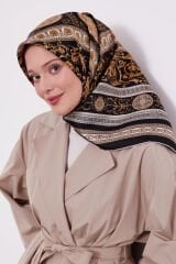 LEVİDOR TİVİL İPEK EŞARP BAROK DESEN SİYAH GOLD 3762-1