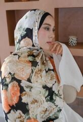 DİOREL VUAL İPEK ŞAL ÇİÇEK DESENLİ SİYAH TURUNCU YEŞİL