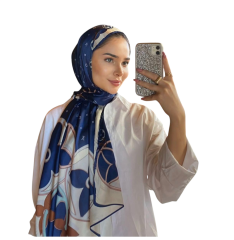 VUAL İPEK ŞAL LV MODEL LACİVERT KREM