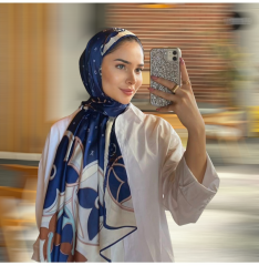 VUAL İPEK ŞAL LV MODEL LACİVERT KREM