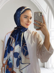 VUAL İPEK ŞAL LV MODEL LACİVERT KREM