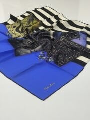 SİLKHOME TİVİL  İPEK EŞARP ETNİK DESEN SAKS MAVİ 1000-1