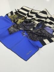 SİLKHOME TİVİL  İPEK EŞARP ETNİK DESEN SAKS MAVİ 1000-1