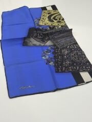 SİLKHOME TİVİL  İPEK EŞARP ETNİK DESEN SAKS MAVİ 1000-1