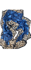 VUAL İPEK ŞAL LEOPAR DESENLİ  MAVİ