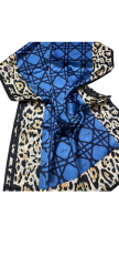 VUAL İPEK ŞAL LEOPAR DESENLİ  MAVİ