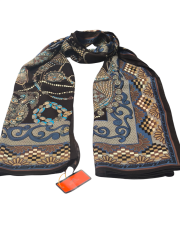 HERMES VUAL İPEK ŞAL MÜCEVHER DESEN KAHVE MAVİ VİZON