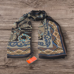 HERMES VUAL İPEK ŞAL MÜCEVHER DESEN KAHVE MAVİ VİZON