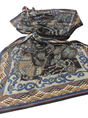 HERMES VUAL İPEK ŞAL MÜCEVHER DESEN KAHVE MAVİ VİZON