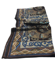 VUAL İPEK ŞAL MÜCEVHER DESEN KAHVE MAVİ VİZON