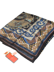 HERMES VUAL İPEK ŞAL MÜCEVHER DESEN KAHVE MAVİ VİZON