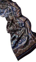 VUAL İPEK ŞAL MÜCEVHER DESEN KAHVE MAVİ VİZON