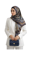 VUAL İPEK ŞAL MÜCEVHER DESEN KAHVE MAVİ VİZON