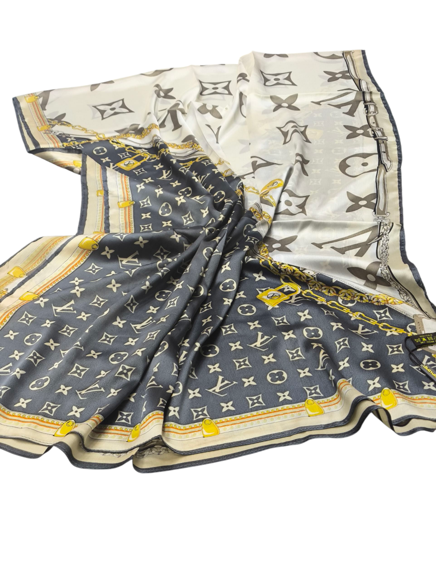 LV MODEL VUAL İPEK ŞAL SİYAH KREM GOLD