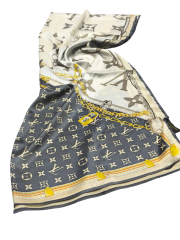 LV MODEL VUAL İPEK ŞAL SİYAH KREM GOLD
