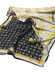 LV MODEL  VUAL İPEK ŞAL SİYAH GOLD KREM
