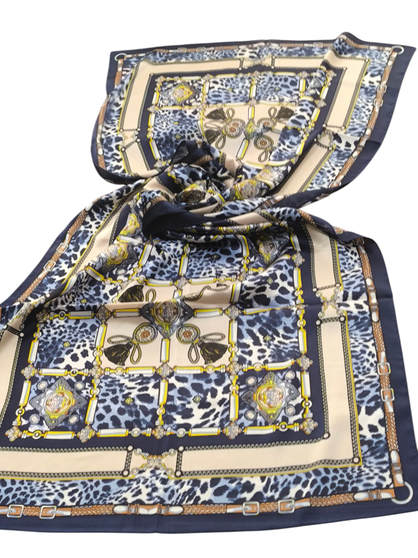 VUAL İPEK ŞAL LEOPAR DESENLİ LACİVERT MAVİ