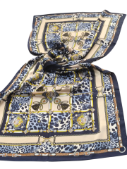 HERMES VUAL İPEK ŞAL LEOPAR DESENLİ LACİVERT MAVİ