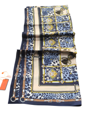 VUAL İPEK ŞAL LEOPAR DESENLİ LACİVERT MAVİ