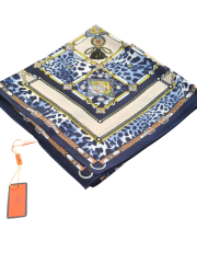 HERMES VUAL İPEK ŞAL LEOPAR DESENLİ LACİVERT MAVİ