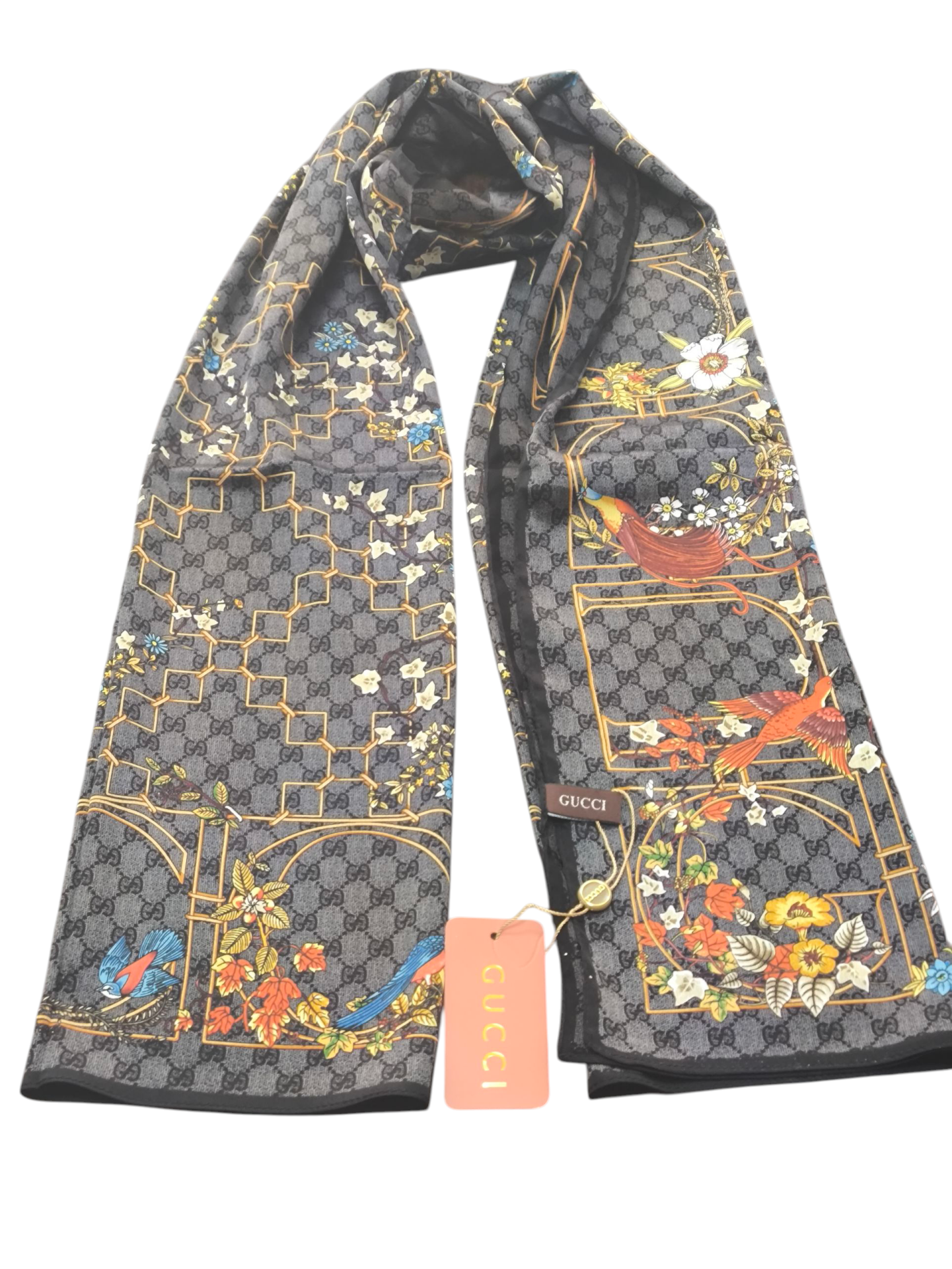 GUCCİ VUAL İPEK ŞAL ÇİÇEKLİ  G BASKILI SİYAH