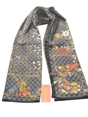 GUCCİ VUAL İPEK ŞAL ÇİÇEKLİ  G BASKILI SİYAH