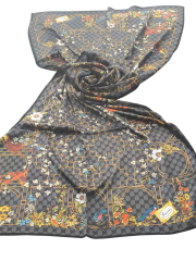 GUCCİ VUAL İPEK ŞAL ÇİÇEKLİ  G BASKILI SİYAH