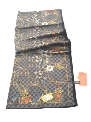 GUCCİ VUAL İPEK ŞAL ÇİÇEKLİ  G BASKILI SİYAH